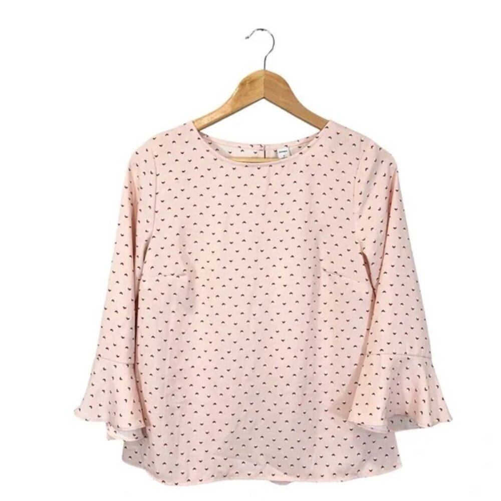Old Navy Blouse Soft Pink Print 3/4 Flare Bell Sleeve, Size S
